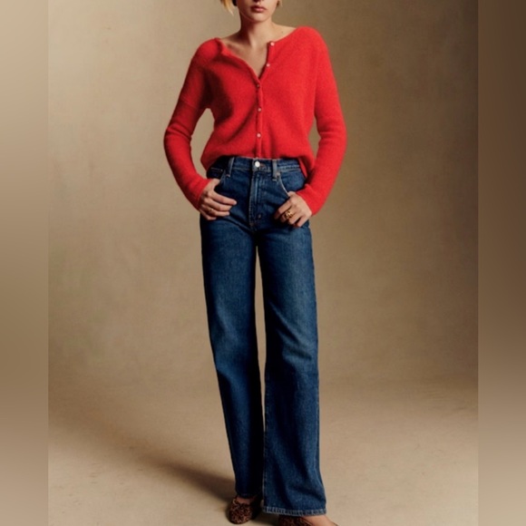 Sezane Gaspars Red Button Soft Cardigan Mohair Alpaca Sz M - Picture 2 of 11